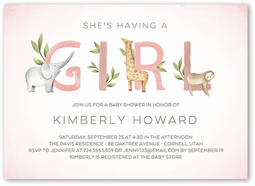 Animal Letters Baby Shower Invitation, Pink, 5x7 Flat, Matte, Signature Smooth Cardstock, Square