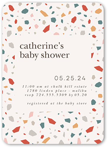 Geometric Spatter Baby Shower Invitation, Orange, 5x7 Flat, Standard Smooth Cardstock, Rounded, Pumpkin
