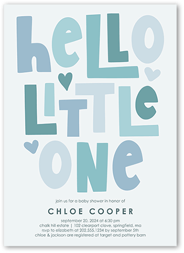 Hello Tiny One Baby Shower Invitation, Blue, 5x7 Flat, Luxe Double-Thick Cardstock, Square, Blue