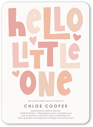 Hello Tiny One Baby Shower Invitation, Pink, 5x7 Flat, Standard Smooth Cardstock, Rounded, Blush