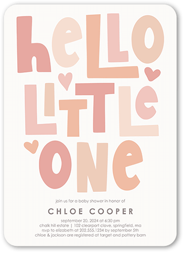 Hello Tiny One Baby Shower Invitation, Pink, 5x7 Flat, Standard Smooth Cardstock, Rounded