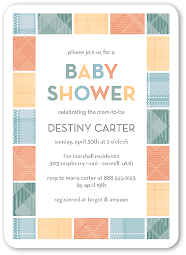 Blocky Tile Baby Shower Invitation, White, 5x7 Flat, Matte, Signature Smooth Cardstock, Rounded, White