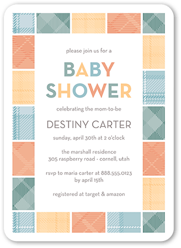 Blocky Tile Baby Shower Invitation, White, 5x7 Flat, Standard Smooth Cardstock, Rounded