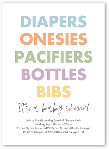The List Baby Shower Invitation, White, 5x7 Flat, Pearl Shimmer Cardstock, Square