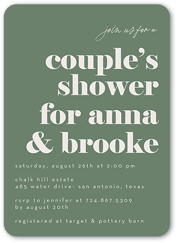 Duo Shower Baby Shower Invitation, Green, 5x7 Flat, Write Your Own Greeting, Standard Smooth Cardstock, Rounded