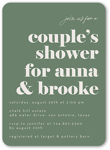 Duo Shower Baby Shower Invitation, Green, 5x7 Flat, Write Your Own Greeting, Pearl Shimmer Cardstock, Rounded