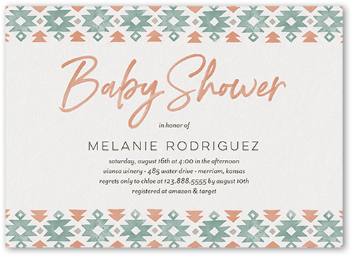 Southwest Pattern Baby Shower Invitation, Pink, 5x7 Flat, Matte, Signature Smooth Cardstock, Square, Blush