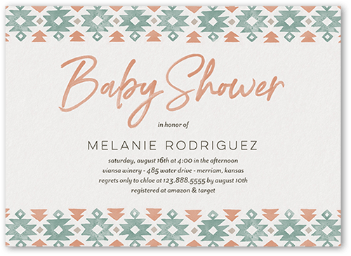 Southwest Pattern Baby Shower Invitation, Pink, 5x7 Flat, Pearl Shimmer Cardstock, Square