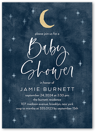 Papercraft Crescent Baby Shower Invitation, Blue, 5x7 Flat, 100% Recycled Cardstock , Square