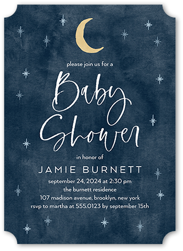 Papercraft Crescent Baby Shower Invitation, Blue, 5x7 Flat, Pearl Shimmer Cardstock, Ticket