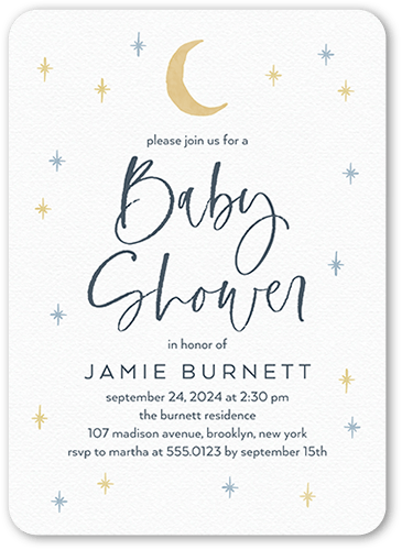 Papercraft Crescent Baby Shower Invitation, White, 5x7 Flat, Matte, Signature Smooth Cardstock, Rounded