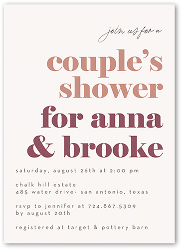Duo Shower Baby Shower Invitation, White, 5x7 Flat, Write Your Own Greeting, Luxe Double-Thick Cardstock, Square