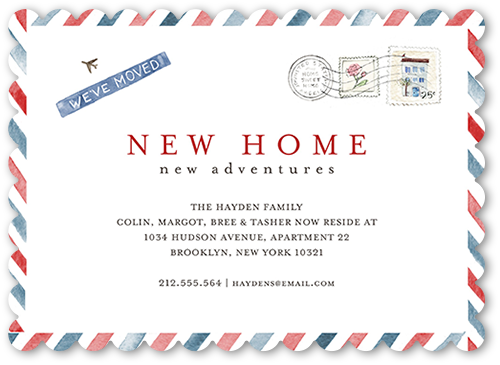 Air Mail Home Moving Announcement, White, Pearl Shimmer Cardstock, Scallop