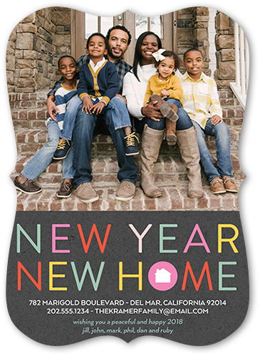 New Year New Home Moving Announcement, Grey, Matte, Signature Smooth Cardstock, Bracket
