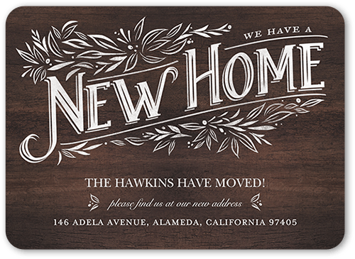 Leaf Label Home Moving Announcement, Rounded Corners