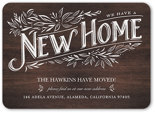 Leaf Label Home Moving Announcement, Brown, 5x7 Flat, Pearl Shimmer Cardstock, Rounded