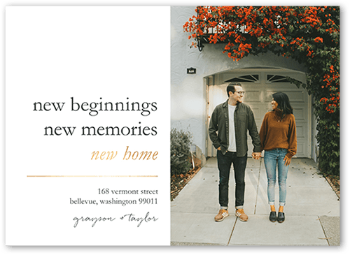 New Memories Moving Announcement, White, 5x7 Flat, Pearl Shimmer Cardstock, Square