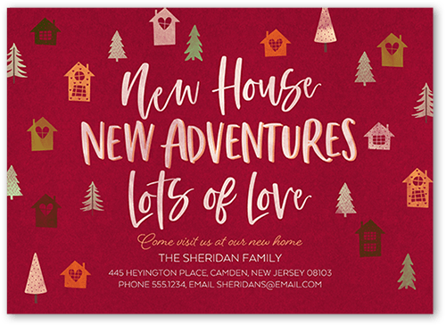 Forest Adventures Moving Announcement, Red, 5x7 Flat, 100% Recycled Cardstock , Square, Cherry