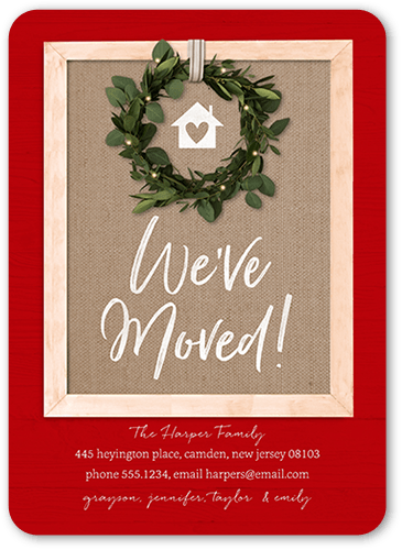 Rustic Wreathed Door Moving Announcement, Red, 5x7, Matte, Signature Smooth Cardstock, Rounded