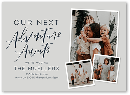 Adventures Await Moving Announcement, Grey, 5x7 Flat, 100% Recycled Cardstock , Square