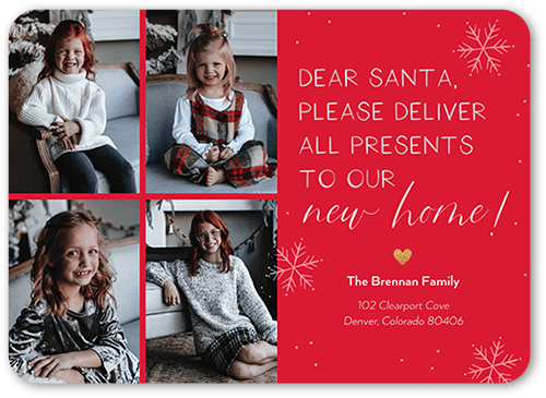 Santa Update Moving Announcement, Red, 5x7 Flat, Standard Smooth Cardstock, Rounded
