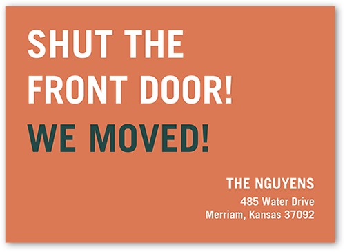 Excitement Enclosed Moving Announcement, Orange, 5x7 Flat, Write Your Own, 100% Recycled Cardstock , Square, Sedona