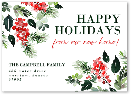 Holly Homecoming Moving Announcement, White, 5x7 Flat, Write Your Own Greeting, Luxe Double-Thick Cardstock, Square, White