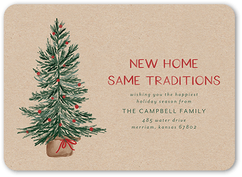 Tranquil Tree Moving Announcement, Beige, 5x7 Flat, Pearl Shimmer Cardstock, Rounded