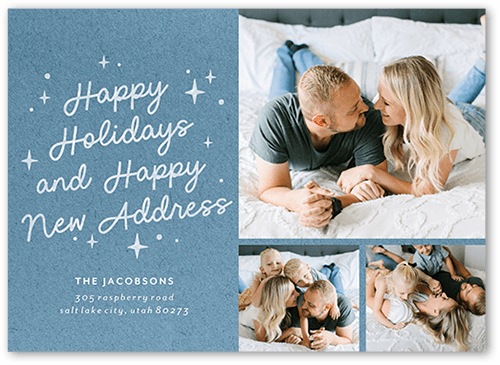Happily Addressed Moving Announcement, Blue, 5x7 Flat, Matte, Signature Smooth Cardstock, Square