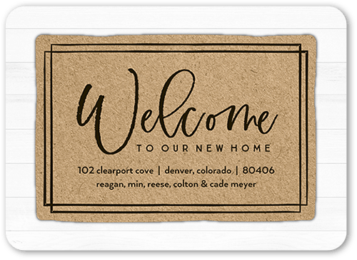 Welcome Mat Moving Announcement, Beige, 5x7 Flat, Pearl Shimmer Cardstock, Rounded