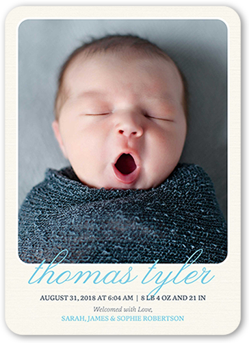 Simple Arrival Boy Birth Announcement, Beige, 5x7 Flat, 100% Recycled Cardstock , Rounded