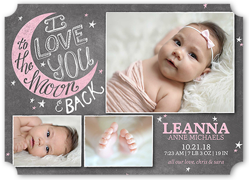 To the Moon Girl Birth Announcement, Grey, Matte, Signature Smooth Cardstock, Ticket