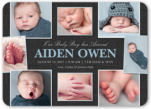 Favorite Collage Boy Birth Announcement, Grey, Pearl Shimmer Cardstock, Rounded