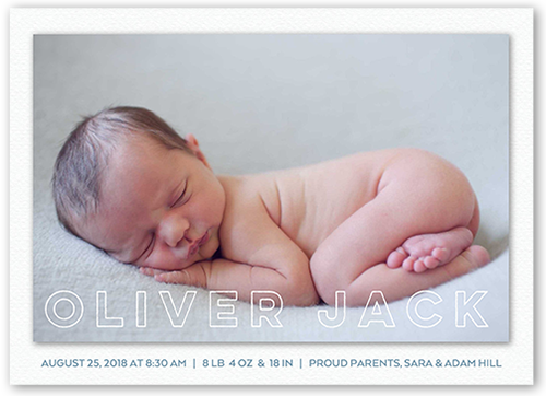 Happy Basic Boy Birth Announcement, White, Luxe Double-Thick Cardstock, Square