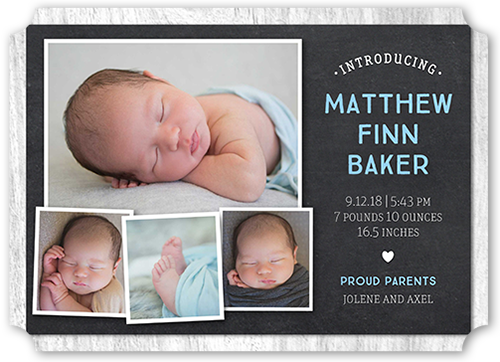 Chalkboard Intro Boy Birth Announcement, Grey, Pearl Shimmer Cardstock, Ticket