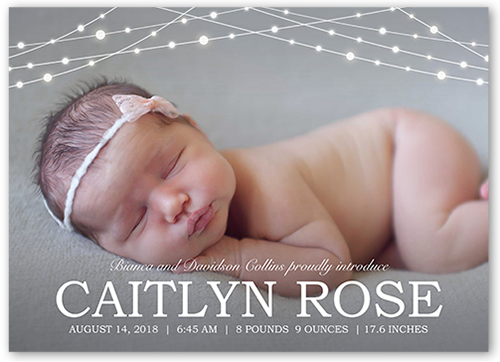 Bokeh Lights Birth Announcement, White, Luxe Double-Thick Cardstock, Square