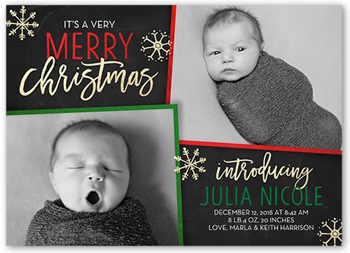 Very Merry Arrival Birth Announcement, Grey, Standard Smooth Cardstock, Square