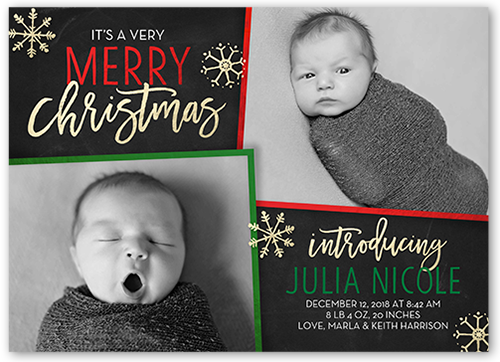 Very Merry Arrival Birth Announcement, Grey, Luxe Double-Thick Cardstock, Square