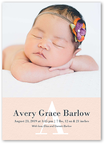 Simple Monogram Girl Birth Announcement, Beige, Luxe Double-Thick Cardstock, Square, Pearl