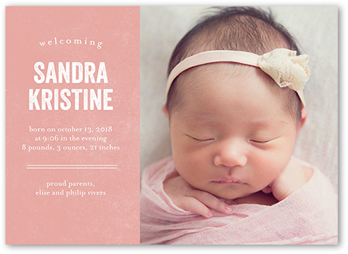 Simple Introduction Girl Birth Announcement, Pink, Luxe Double-Thick Cardstock, Square