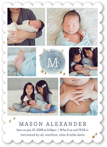 Astral Arrival Boy Birth Announcement, Blue, 5x7 Flat, Matte, Signature Smooth Cardstock, Scallop