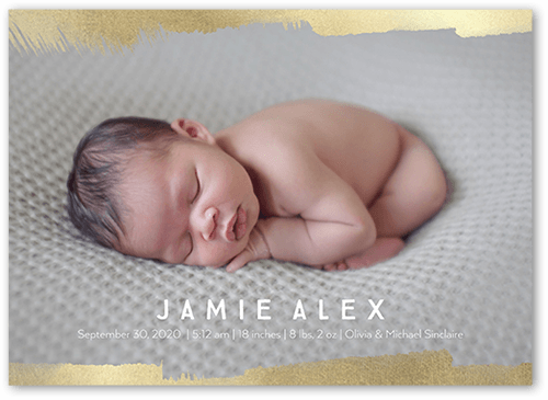 Contemporary Brushstroke Birth Announcement, Yellow, 5x7 Flat, Standard Smooth Cardstock, Square