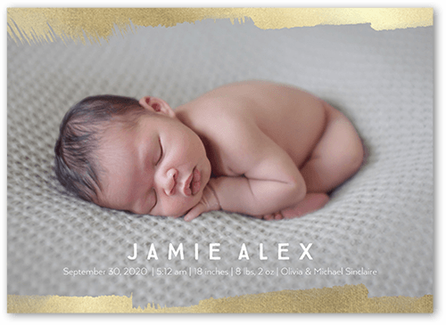 Contemporary Brushstroke Birth Announcement, Yellow, 5x7 Flat, Pearl Shimmer Cardstock, Square