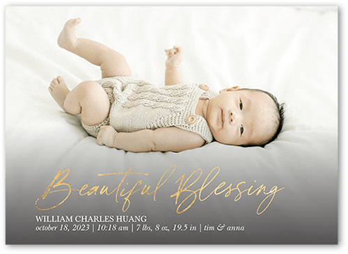 Handwritten Blessing Birth Announcement, Yellow, 5x7 Flat, Pearl Shimmer Cardstock, Square