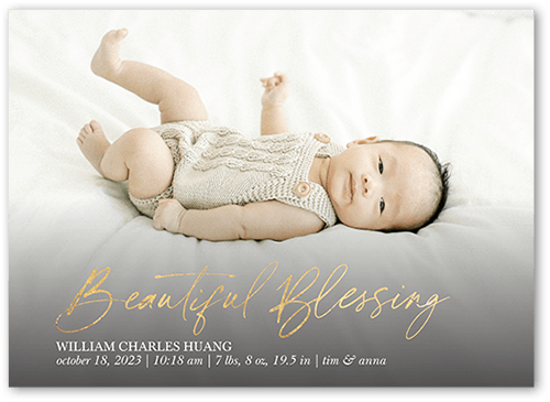 Handwritten Blessing Birth Announcement, Yellow, 5x7 Flat, Standard Smooth Cardstock, Square