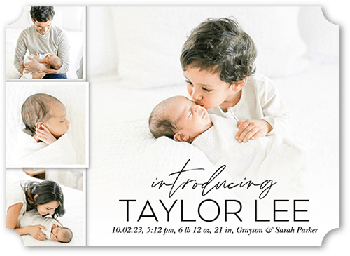Modern Introduction Birth Announcement, White, 5x7 Flat, 100% Recycled Cardstock , Ticket
