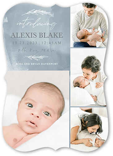 Watercolor Beginnings Birth Announcement, Blue, 5x7, Matte, Signature Smooth Cardstock, Bracket