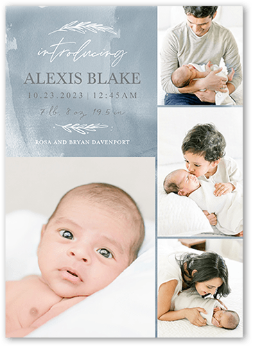 Watercolor Beginnings Birth Announcement, Blue, 5x7, Matte, Signature Smooth Cardstock, Square