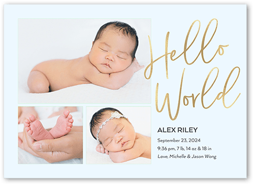 Welcome To The World Birth Announcement, Blue, 5x7 Flat, Matte, Signature Smooth Cardstock, Square