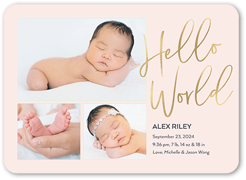 Welcome To The World Birth Announcement, Pink, 5x7 Flat, 100% Recycled Cardstock , Rounded